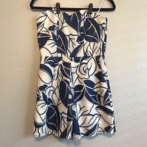 Sweetheart Strapless Blue & White Floral Romper